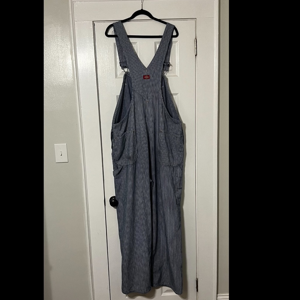 VINTAGE Dickies Blue White Hickory Striped 100% Cotton Bib Overalls - Picture 4 of 11